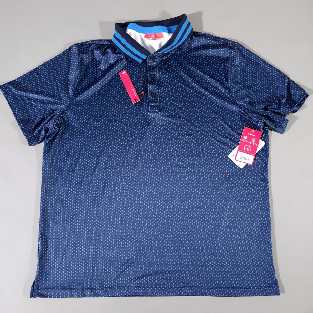 Redvanly‎ Pascal Polo Mens XXL Midnight Navy Geometric Stretch Golf Shirt R2503
